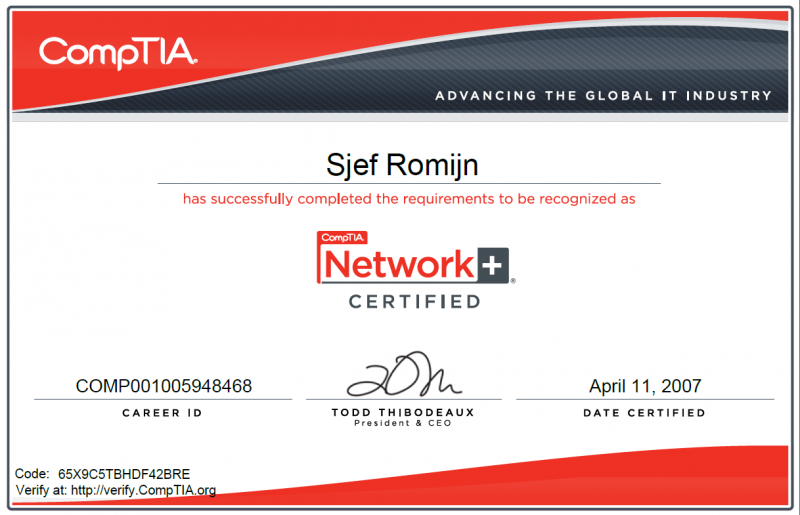 CompTIA Network+ certificate